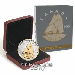 Canada 2015 Big Coins Series Bluenose 10 Cents 5 Oz Silver Proof Gold Plated OGP