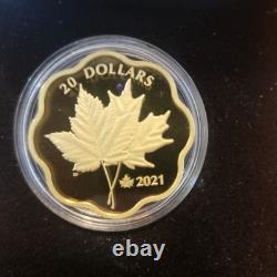 Cdn 2021 Silver $20 Gold plated, Scalloped Edge Coin in Wooden Box
