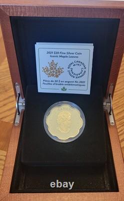 Cdn 2021 Silver $20 Gold plated, Scalloped Edge Coin in Wooden Box