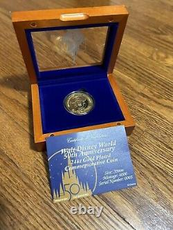 Disney World 50th Anniversary 24kt Gold Plated Commemorative Coin LE 4000