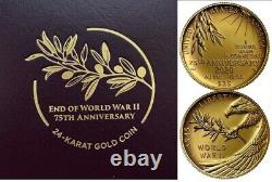 End of World War II 75th Anniversary 24-Karat Gold Coin 1/2oz. IN Hand