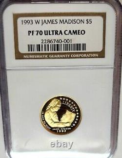 Exquisite 1993-W James Madison & Bill of Right $5 Gold NGC PF70 ULTRA CAMEO