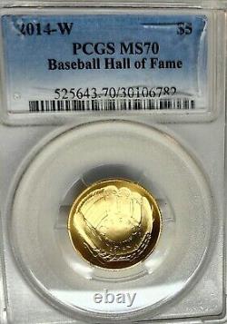 Exquisite 2014-w Gold $5 Baseball Hall Of Fame Coin Pcgs Ms-70 Mint State 70