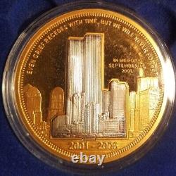 GIANT 2-1/2 5.5 Oz 2001-2006 WTC 9/11 COMMEMORATIVE SILVER+GOLD COIN With BOX+COA