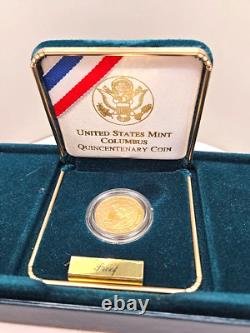 GOLD 1992 $5 US Mint Columbus Quincentenary Commemorative 1/4 Ounce (Oz)