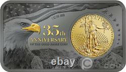 GOLD EAGLE 35th Anniversary 1 Oz Silver Bar incl. Gold Coin 50$ USA 2021