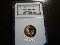 Gold(pf70 Ultra Cameo)ngc $5 1993w U. S. Coin James Madison Bill Of Rights