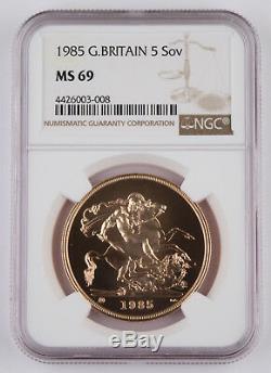 Great Britain 1985 Five (5) Sovereign Pound Gold Coin NGC MS69 GEM 1.177 Oz AGW