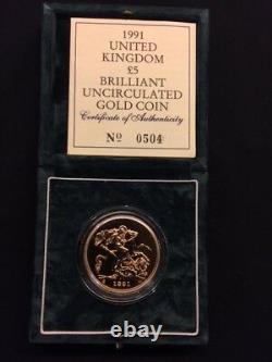 Great Britian 1991 5 Pound Brilliant Gold Coin Uncirculated