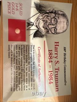Harry S. Truman 100th Birthday Commemorative 14K Gold Piece