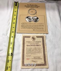 Historic Providence Mint COA First Miniature $10 Gold Piece Coin 14K Gold NM