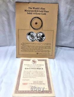 Historic Providence Mint COA First Miniature $10 Gold Piece Coin 14K Gold NM