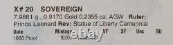 Hutt River Province 1986 Statue of Liberty Centennial One Sovereign GOLD, KMX#20