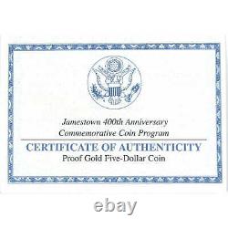 Jamestown 400th Anniversary Commemorative 2007 W Proof Gold $5 OGP COA