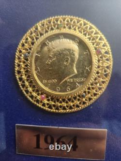 Jfk Commemorative Coin Set 1964 Gold Half Dollar With Ruby, Emeralds And Sapphir