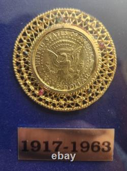 Jfk Commemorative Coin Set 1964 Gold Half Dollar With Ruby, Emeralds And Sapphir