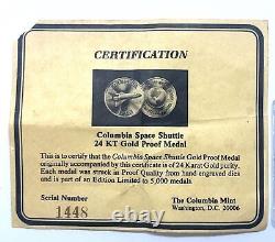 Limited Edition Columbia Space Shuttle 24 KT Gold Proof Medal Coin 1.4g With COA