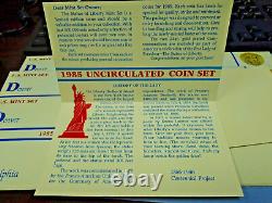 Lot of Nine (9) 1985 P & D Uncirculated Commemorative Coin U. S. Mint Sets