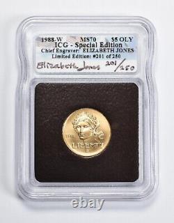 MS70 1988-W $5 Olympic Commemorative Gold Signed Jones ICG 6076