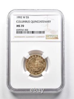 MS70 1992-W $5 Columbus Quincentenary Gold Commemorative NGC 0681