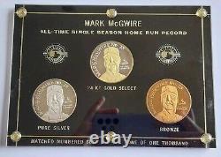 Mark McGwire Home Run Record Numbered Set Pure Silver 24 KT Gold Coins Medals
