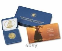 Mayflower 400th Anniversary Gold Reverse Proof Coin In Hand Ready to Ship