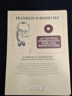 Miniature Solid 24k Gold Roosevelt Dime 100th Birthday Commemorative F. D. R