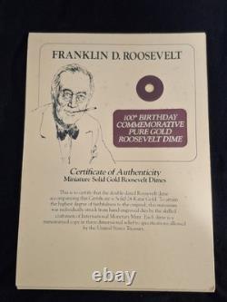 Miniature Solid 24k Gold Roosevelt Dime 100th Birthday Commemorative F. D. R