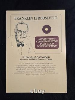 Miniature Solid 24k Gold Roosevelt Dime 100th Birthday Commemorative F. D. R