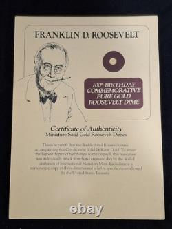Miniature Solid 24k Gold Roosevelt Dime 100th Birthday Commemorative F. D. R