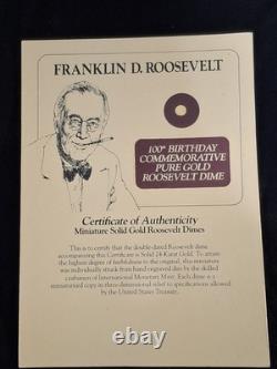 Miniature Solid 24k Gold Roosevelt Dime 100th Birthday Commemorative F. D. R