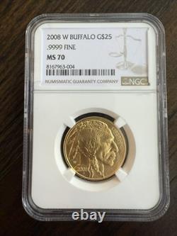 NGC MS70 Gold 2008 W BUFFALO $25 1/2 Oz. 9999 Fine Gold Coin