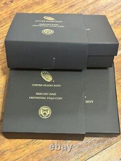 PAIR OF 2016-W (1/10 ozt Gold) Mercury Dime Commemorative with Box & COA