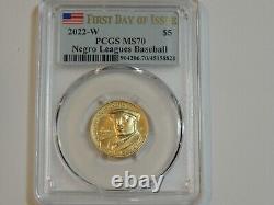 PCGS MS70 2022 W Negro Leagues Baseball $5 Uncirculated Gold Commemorative Coin