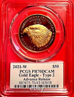 Pcgs-70 Advanced Release (b4 Fdi) Damstra 2021-w Ty2 $50 1 Oz Proof Gold Eagle