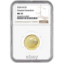 Presale 2024-W UNC $5 Greatest Generation Gold Commemorative NGC MS70 Brown