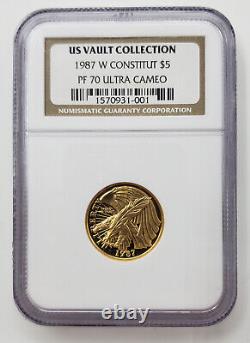 Proof 1987 W Constitution Commemorative Gold US Vault Coin $5 NGC PF 70 A8