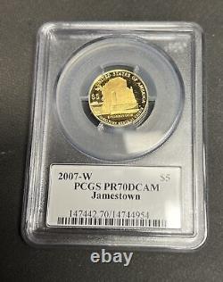 RARE! 2007-W PCGS PR70DCAM $5 Gold JAMESTOWN Commemorative coin with MERCANTI