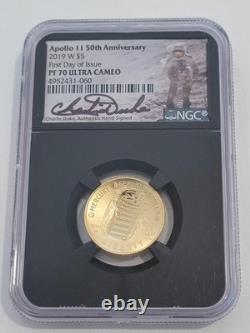 RARE Apollo 11 2019 NGC PF70 UCAM FDOI Charlie Duke SIGNED $5 Gold Coin -OOIE