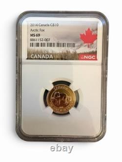 Royal Canadian Mint 2014 Arctic Fox $10 1/4 oz Gold. 9999 NGC MS69 8861152-007