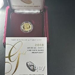 SUPERB GEM BU 2018-W American Liberty High Relief Proof 1/10 oz Gold OGP & COA