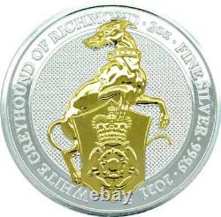 THE WHITE GREYHOUND RICHMOND QUEEN'S BEASTS 2021 2 oz Gilded Silver Bullion Coin