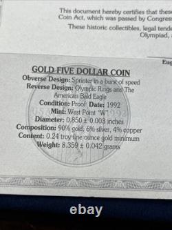 The 1992 U. S. Olympic Commemorative 3 Coin Set Gold/Silver OGP/COA LOT M-6