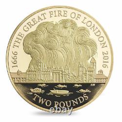 The Royal Mint The Great Fire of London 2016 UK £2 Gold Proof Coin complete