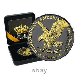 USA 1 Dollar 2021 Eagle Silver Coin 1 Oz Black Empire Ruthenium 24kt Gold 03092