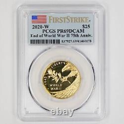 USA 2020-W $25 End Of World War II 1/2 OZ. 999 Fine Gold Coin PCGS PR69 DCAM
