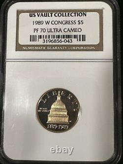 US 1989 W CONGRESS GOLD Coin 5 Dollars GRADED by NGC PF 70 ULTRA CAMEO