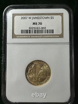 US 2007 W JAMESTOWN GOLD Coin 5 Dollars GRADED by NGC MS 70