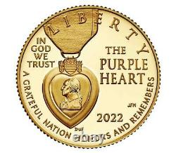 US American $5 Dollars Proof GOLD Coin, NATIONAL PURPLE HEART HONOR, 2022
