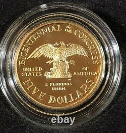 US Gem Proof $5 Dollar Gold 1989 W Congress Commemorative 1/4 Oz Coin with Box COA